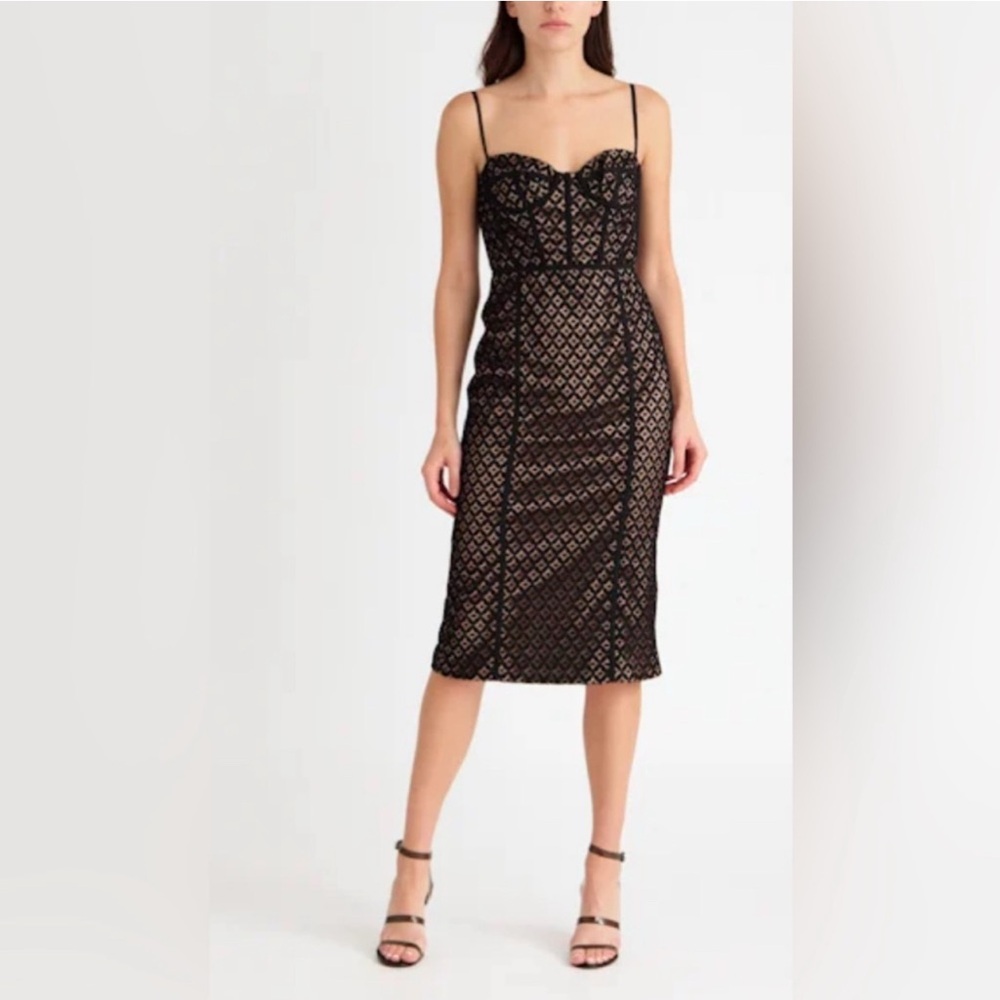 Bardot Black Lace Bodycon Midi Dress
